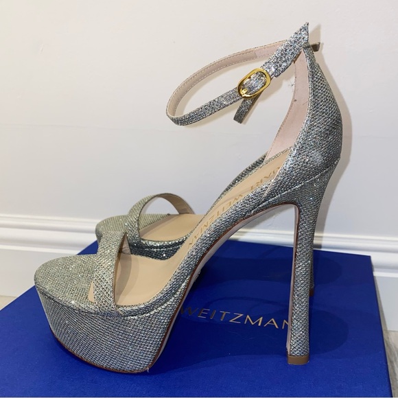 New Stuart Weitzman Platform Nudistcurve Hollywood Sandals Nudist Curve Glitter - Picture 4 of 11